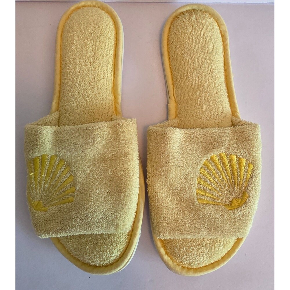 Vintage Dearfoams Terry Cloth Shell Slippers Yellow Small 5-6 Made In Mexico